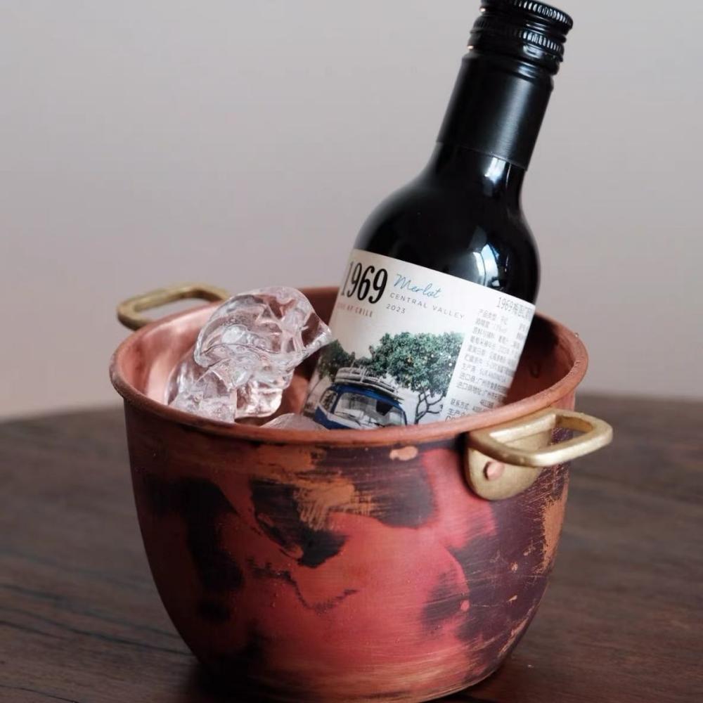 Secchiello per Ghiaccio in Rame Vintage, Portatile da Esterno Fatto a Mano di Piccole Dimensioni, Secchiello Refrigerato per Birra e Bevande, Secchiello per Conservazione Cubetti di Ghiaccio, Stoviglie