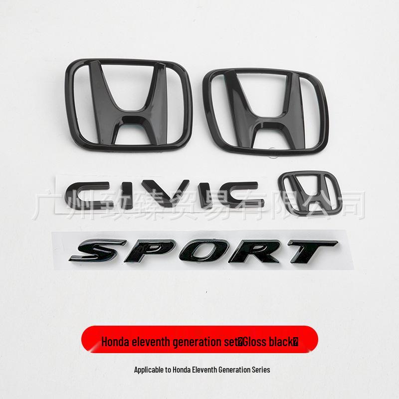 Honda Civic Gen 11 Black Warrior Grille, Tail Emblem, Steering Wheel & Rear Emblem Stickers.