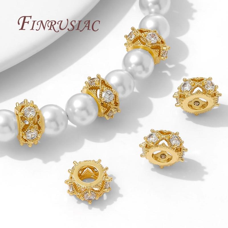 18K Gold Plated Brass with Zircon Round Spacer Beads For Jewelry Making,Bead Separators,DIY Bracelets Necklaces Accessories