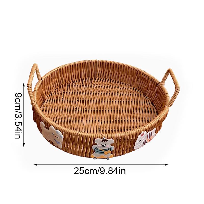 1PC Imitation Rattan Storage Supplies Round Shape Home Storage Tray Party Food Plate Kitchen Handwoven Picnic Food Tray 3 Sizes
