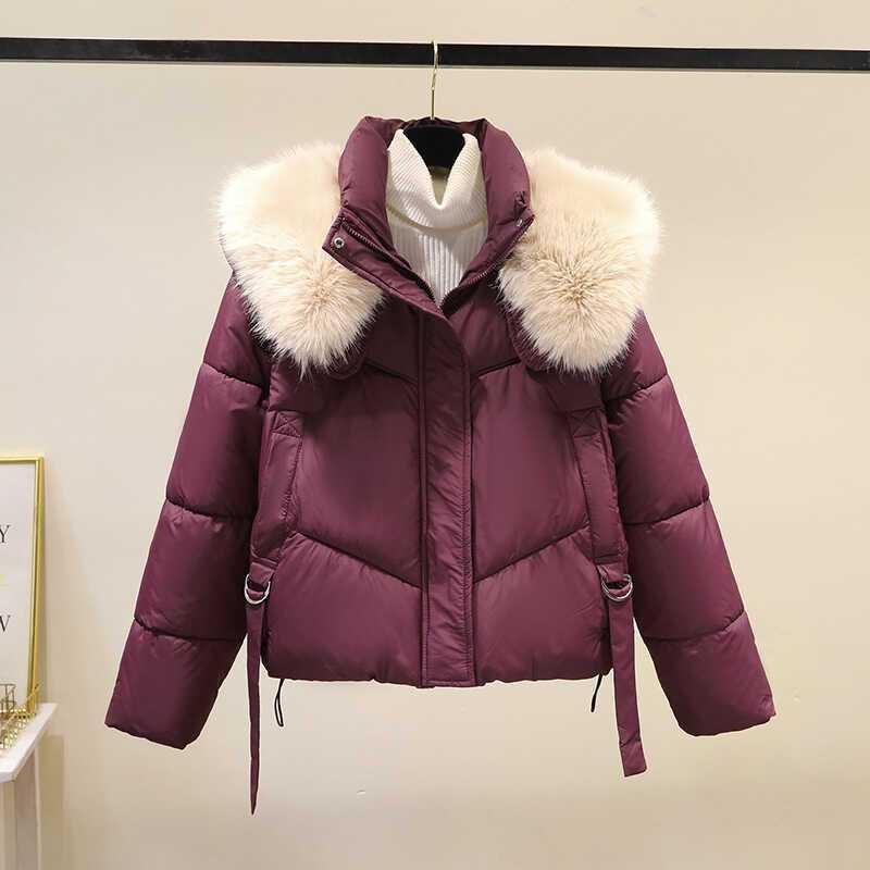 Damen Winter Neu Verdickt Modisch Großer Pelzkragen Baumwollgepolsterte Jacke Koreanischer Stil Daunen Baumwollgepolsterte Jacke für Kleine Personen
