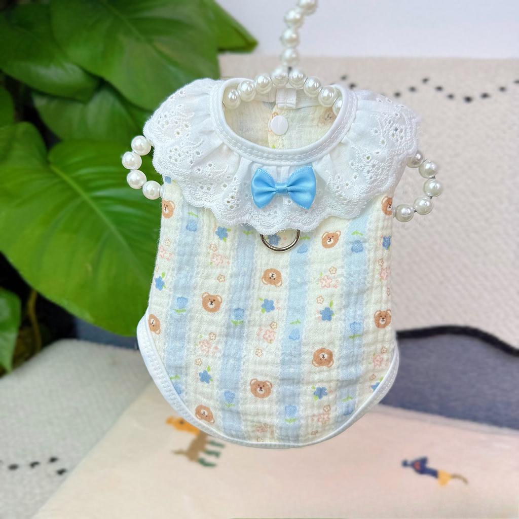 Spring and Summer Breathable Cake Lace Blouse Pet Dog and Cat Clothing Air Conditioner Suit Strapless Pet Apparel