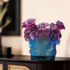 6.7" Artisan Crafted Colorful Glass Liuli Rose Candle Holder Vase with Blue Purple Gradient for Romantic Decor and Gift