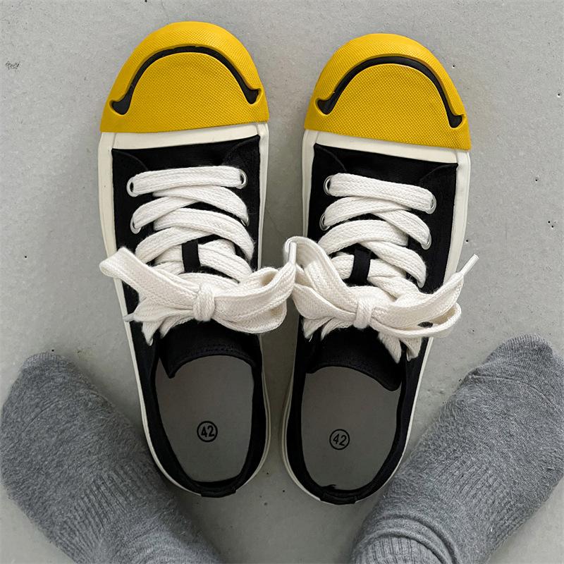 

Fashion Men s Casual Shoes High Quality Comfort Niche Design Smiley Walking Shoe Breathable Canvas Lace Up Board Shoes Zapatillas Hombre 44 чёрный