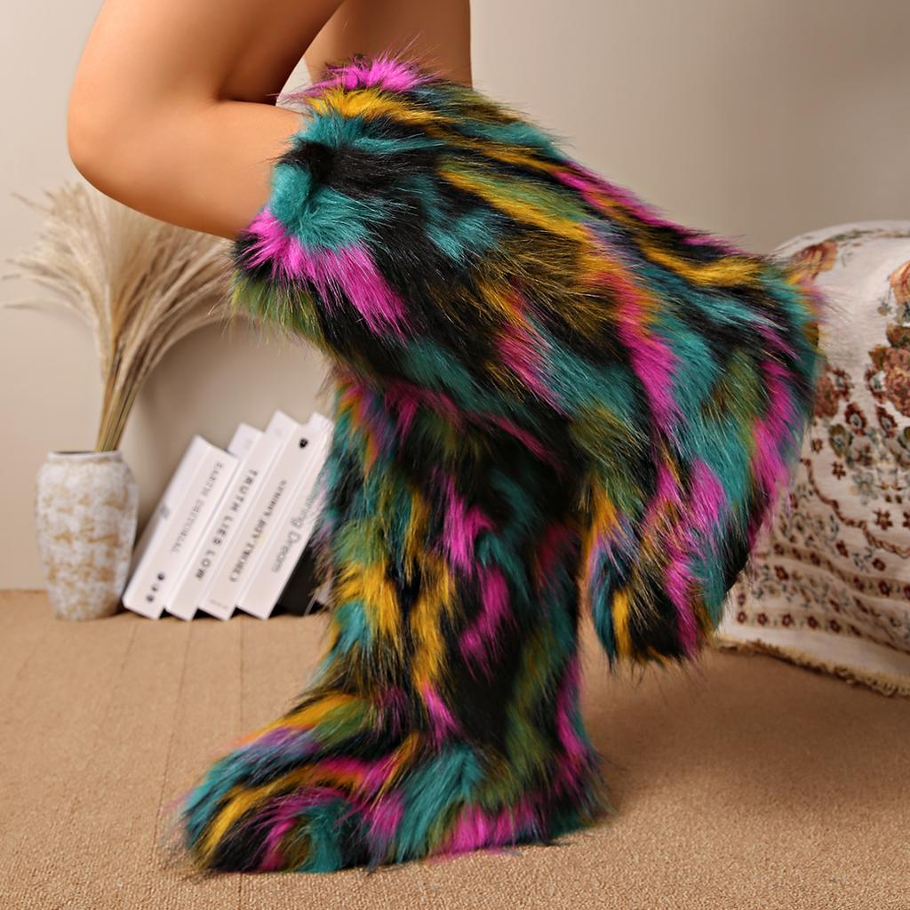 Luxury Furry Snow Boots Women 2025 Winter Over Knee 50cm Thigh High Fluffy Faux Fur Boots Ladies Plush Warm Platform Shoes