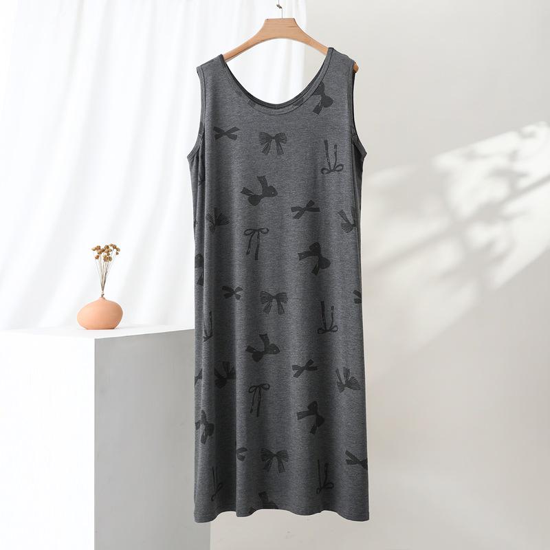 

Women s Sleeveless Modal Print Dress - Plus Size, Round Neck, Loose Fit, Wear Indoors or Out 2XL темно-сірий