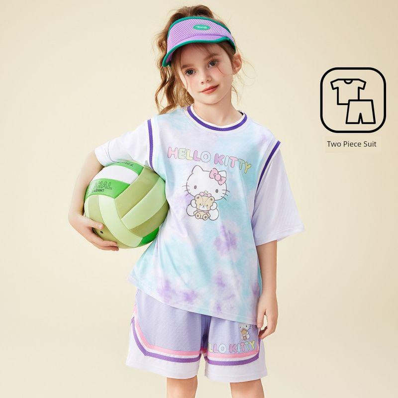 Hellokitty Girls  Summer Clothing, Stylish Kidsren s Sports Suit, 2025 New Fashionable Girl s Summer Two-Piece Set Purple 110