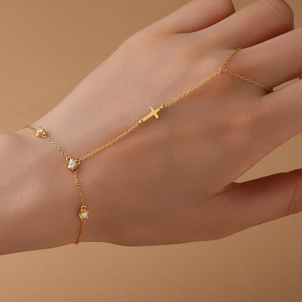 Fashion Chain Link Bracelets 925 Sterling Silver Cross Zircon Bracelet Gold Plated Chain Finger Bracelets Women