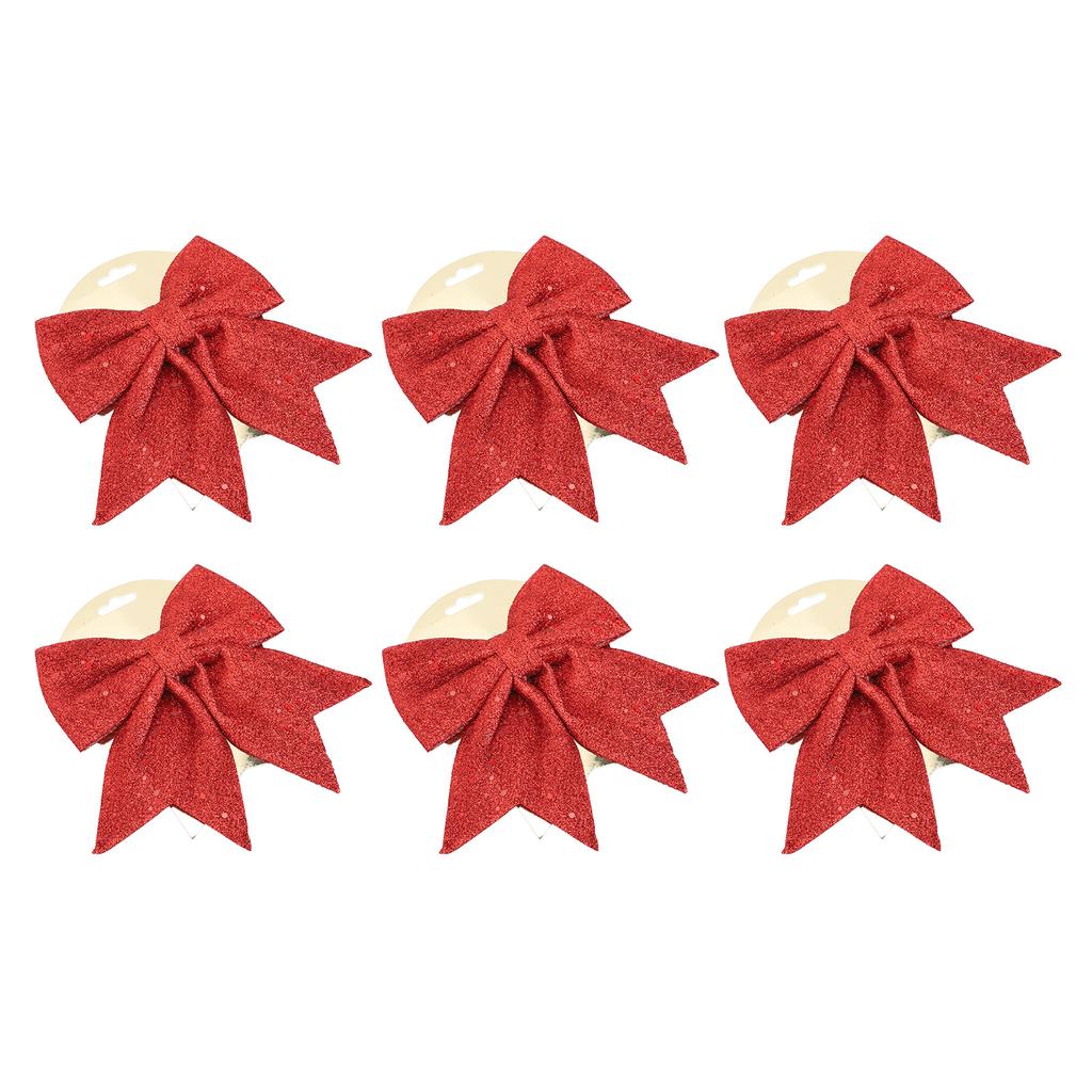 6pcs Glitter Bow Ornaments Multifuntional Party Accessories Xmas Decorative Glitter Ties for