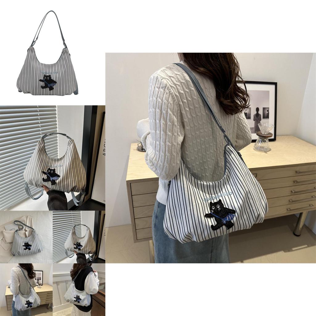 Stylish Large Capacity Blue Canvas Tote Bag For Women Perfect For Autumn Fashion