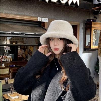Casual Fluffy Fur Fisherman Hat Ear Protection Windproof Female Panama Cap Winter Warm Solid Bucket Hat
