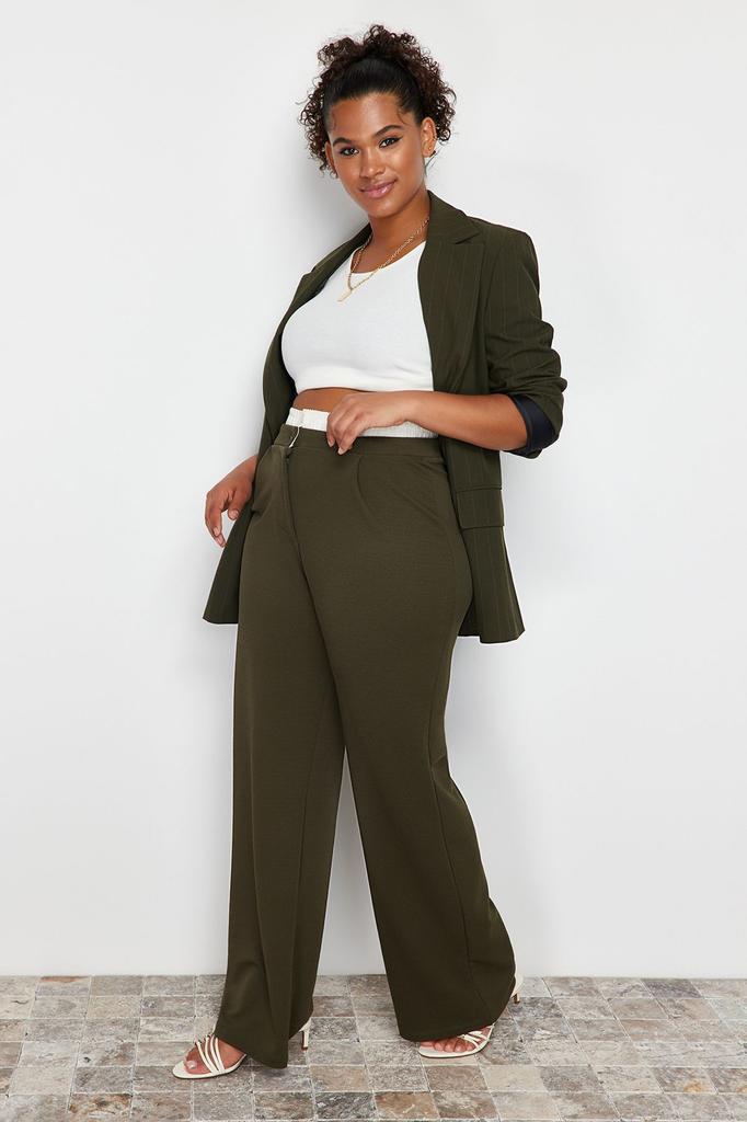 Women's Style Plus Size Gray Waist Detailed Knitted Trousers