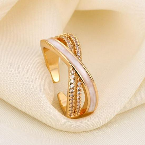 Inel Cruce cu Zircon Francez Placat cu Aur de 18k: Design Geometric și Elegant Deschis pentru Femei