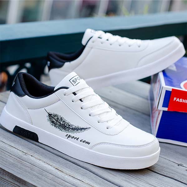 Spring and Autumn Solid Color Round Head Leaf Print Student Casual Shoes Men's Breathable Commuting Comfortable Flat Shoes