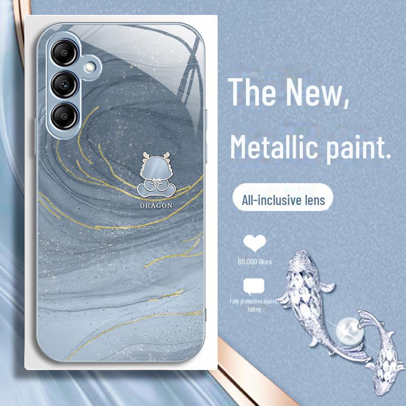 Pozlacený drak na Samsung A14, S21, A22, A31 - design ve stylu roku draků, luxusní skleněná povrchová úprava