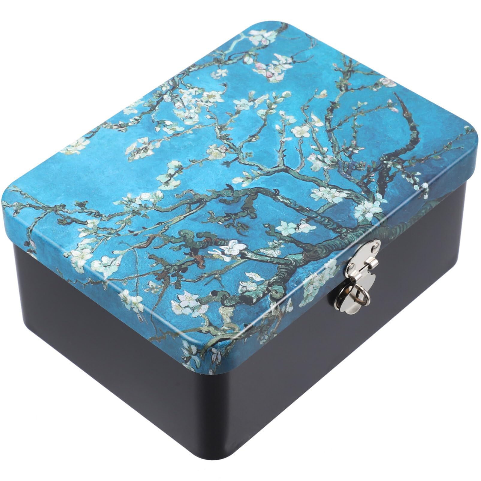 

LALAFINA Lockable Tin Storage Box 6.89X5.12X2.95 Inch Portable Jewelry Lock Key Metal Case Organizer Antique Style