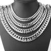 Stainless Steel Cuban Link Chain Silver Color Necklace Bracelet For Men Jewelry 8/10/12/14Mm Width Hip Hop Punk Accessories