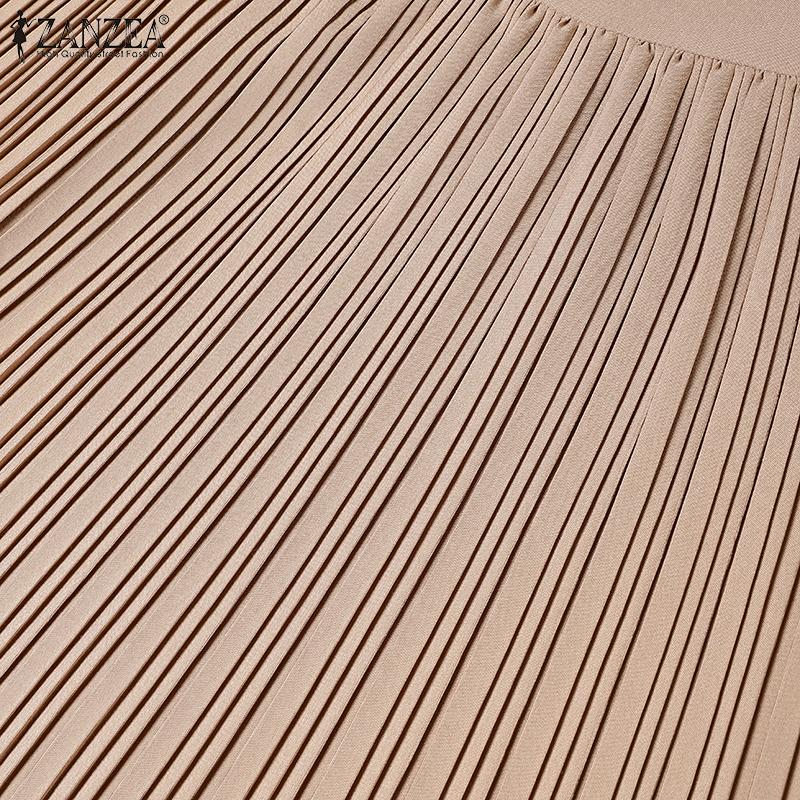 ZANZEA Rochie Casual de Damă Plisată Patchwork Largă cu Mâneci Lungi