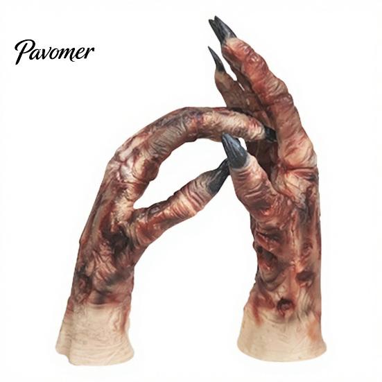 Haunted House Costume Decorations 1 Pair Halloween Gloves for Adults Kids, Horror Zombie Hands Detailed Decayed Skin Texture Props Gloves, Latex Scary
