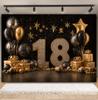 Black and Gold Balloon Gift Theme 18th Birthday Banner Backdrop Cloth Adult Gift Birthday Party Decoration Photography Backdrop