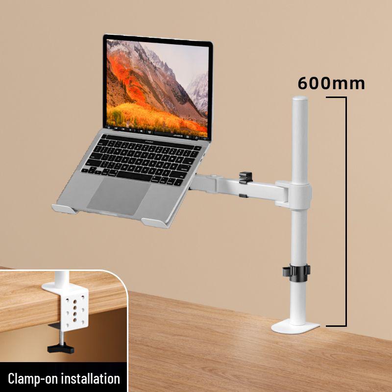 White Mechanical Arm Dual-Screen Laptop Stand: Liftable, Rotatable, and Suspended Cantilever Riser.