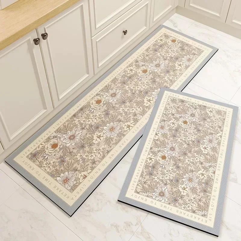 Kitchen Carpet PVC Leather Waterproof Floor Mat Non-slip Oil Proof Foot Mats Long Rug Green Flower Home Decoration Rugs 