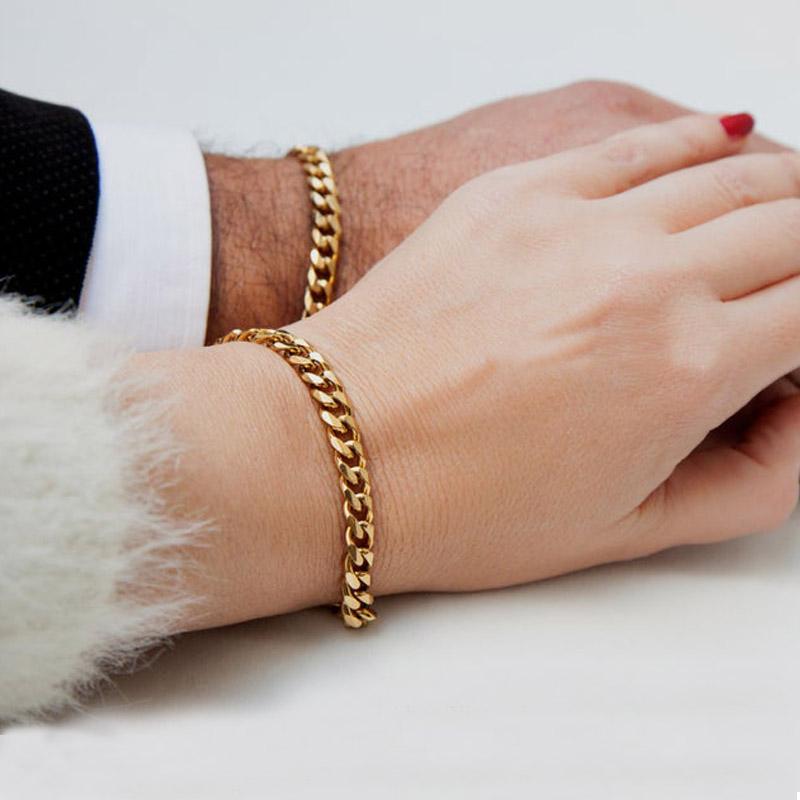 Curb Kubanische Gliederkette Armband für Männer Frauen Paare Edelstahl Armbänder 3mm bis 11mm für Freund Ehemänner
