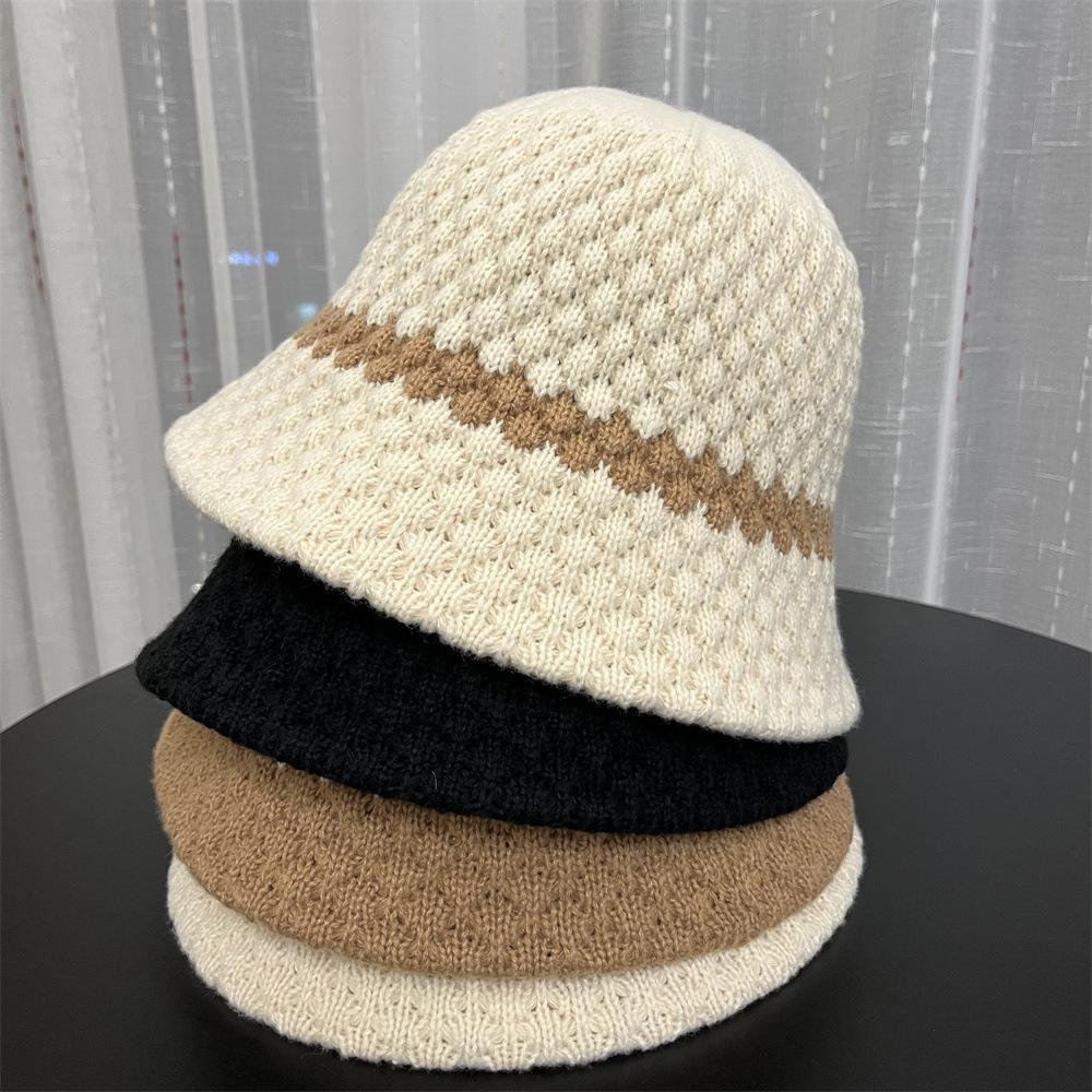 Color Matching Striped Warm Wool Fisherman's Hat Children Autumn and Winter Tide Brand Showing Washbasin Hat Bucket Hat