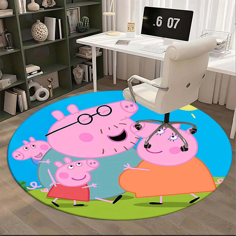 Famiglia Peppa Pig, Tappetino Sottosedia Tappeto Rotondo Tappeto per Ufficio, Lavabile in Lavatrice, Antiscivolo, Adatto per Soggiorni, Camere da Letto