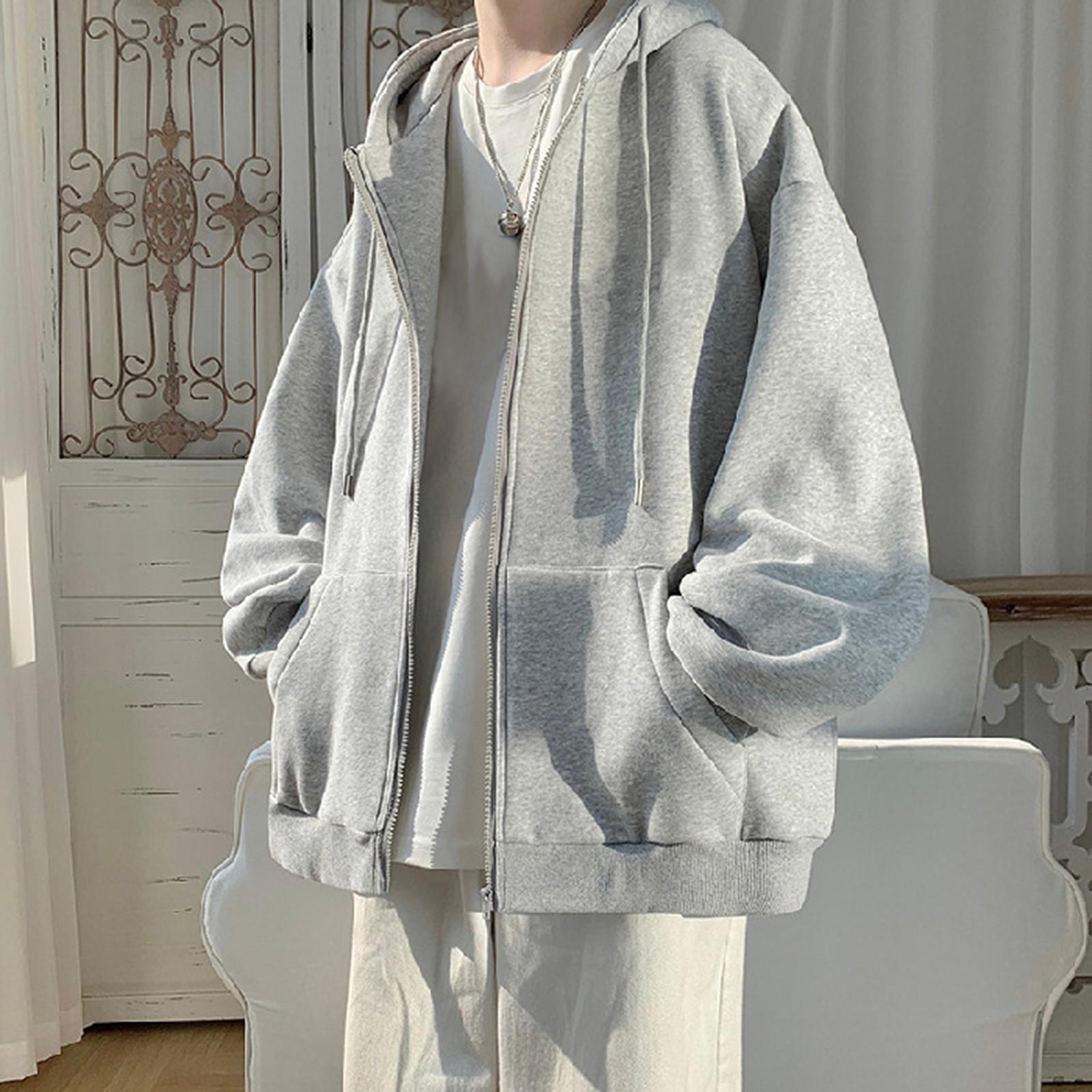 

Мужская повседневная модная однотонная толстовка с длинными рукавами и капюшоном, с карманом на молнии L