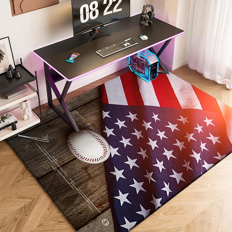 1pc American Flag, Baseball, and Guitar Carpet Rug for Living Room Bedroom Home Sofa Decoration,Kids Play Non-slip Floor Mat