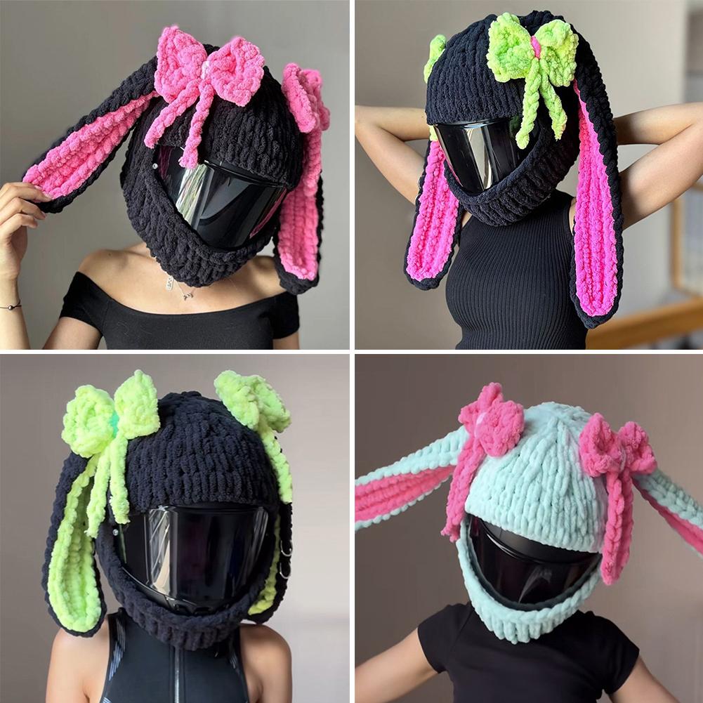Rabbit Ear Winter Plush Cover Motorcycle Helmet Accessories Motocross Full Face Woman Helmet Decoration Helmet Cosplay Styling