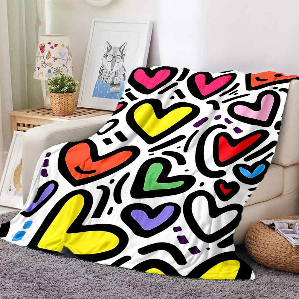1pc Colorful Hearts Blanket Warm,Perfect for Camping And Travel, Making It a Great Gift for Any Season yy250904180