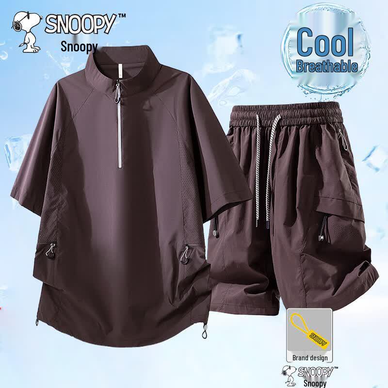 

SNOOPY Men s Summer Ice Silk Sport Casual Short Sleeve & Shorts Set 8XL