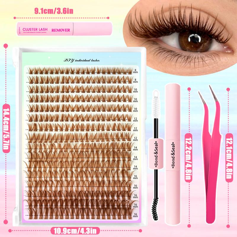 Brown DIY Lash Cluster Kit Soft Fluffy Warm-Toned False Lashes Match Light Brown Hair for Cosplay