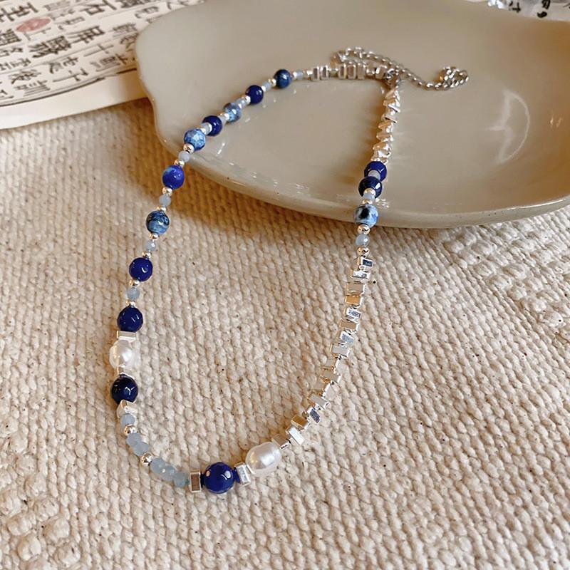 Серебристо-голубой круглый кулон-ожерелье из агата для женщин и мужчин, минималистичный стиль StyleB