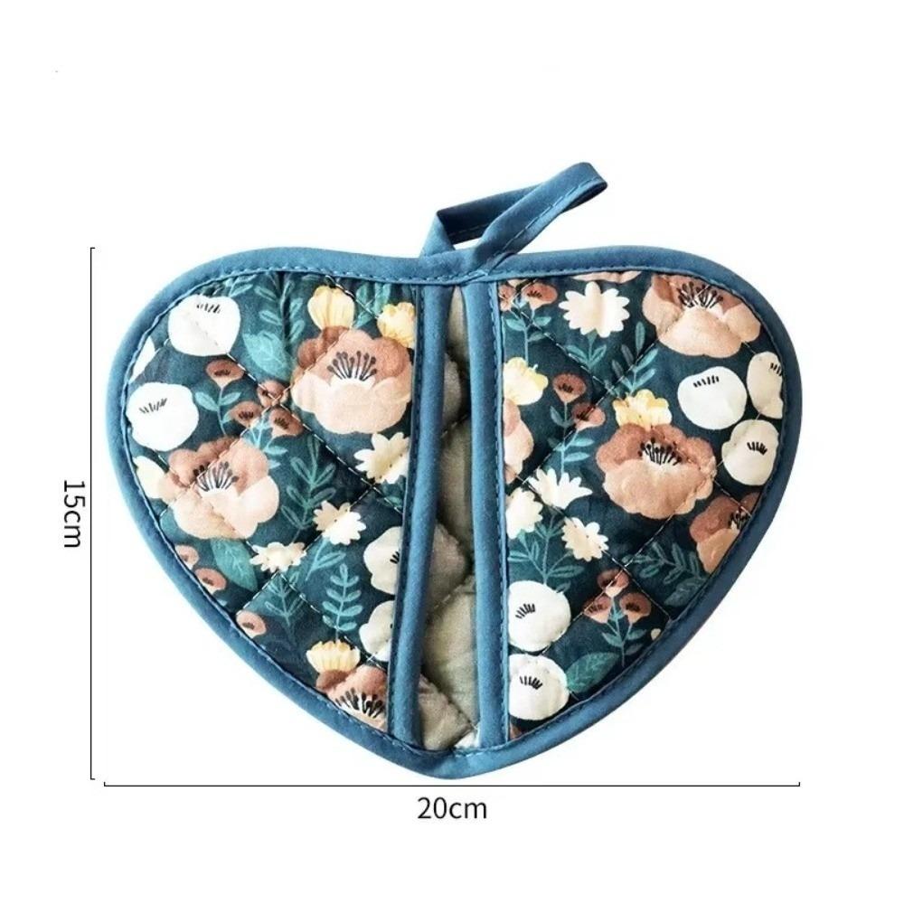

1PC Hot Resistant Bakeware Oven Mitts Flower Printed Heart-shaped Kitchen Insulation Pad Hand Clip Cotton Baking Oven Gloves