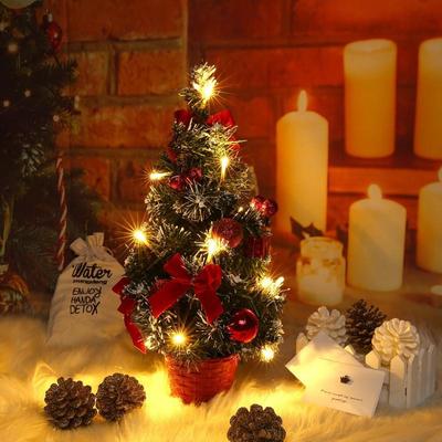 40CM Tabletop Christmas Tree with Lights - Mini Pine Holiday Decoration and New Year Gift