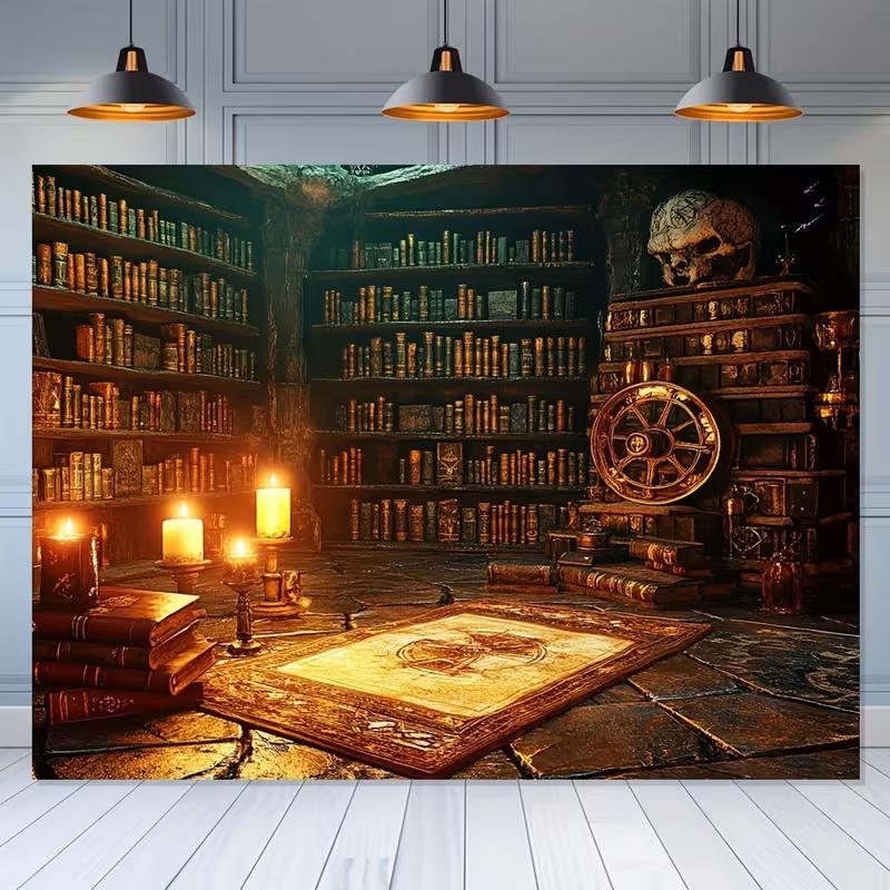 2D Magical Wizard Library Backdrop, Halloween & Witchcraft Photo Booth