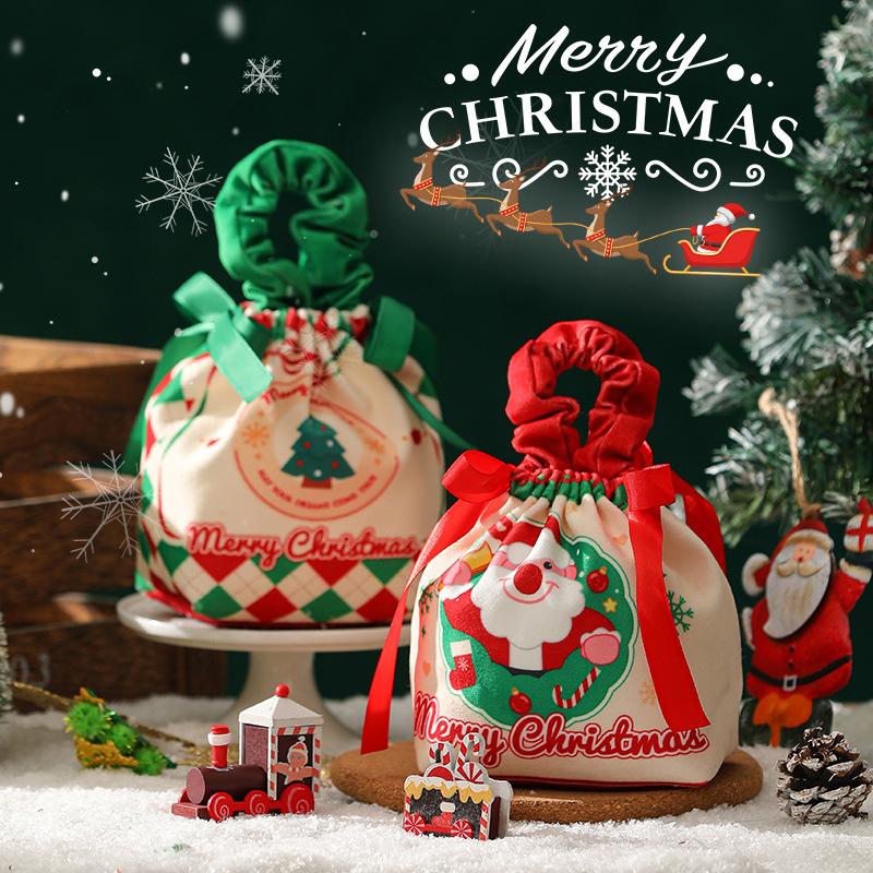 Christmas Candy Bag Pleated Velvet Gift Bag Drawstring Storage Pouch Xmas Wrapping Bags Christmas Party Decoration Kids Favors