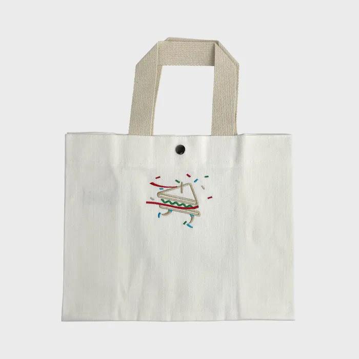 Safe Sunday Embroidered Canvas Tote Bag (Sandwich White)