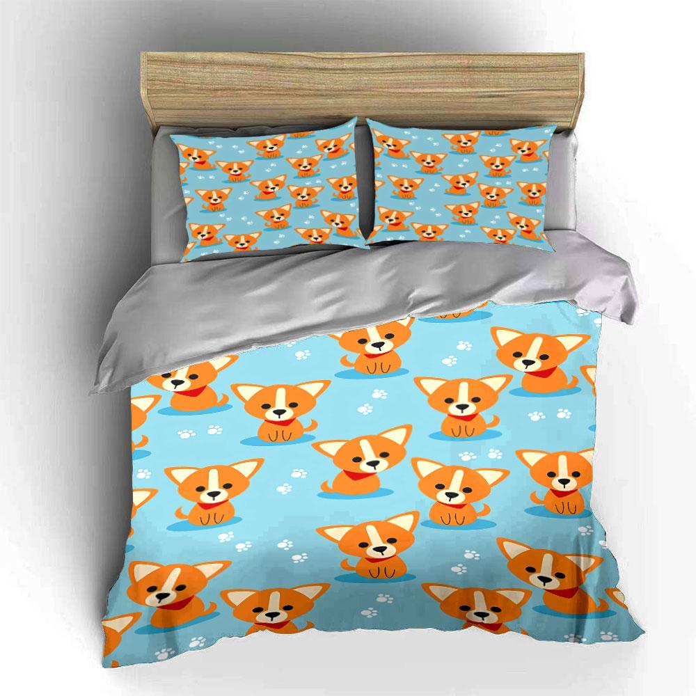 Cartoon Corgi Dog Bedding Set Bedding Duvet Cover Set Duvet Cover Pillowcases (1 * Duvet Cover 2 * Pillowcases, without duvet insert)