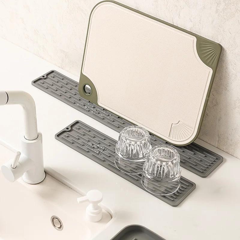 Silicone Dish Cup Drying Mat Anti-slip Sink Countertop Drain Pad Organizer Kitchenware Storage Protective Mat Kitchen Supplies