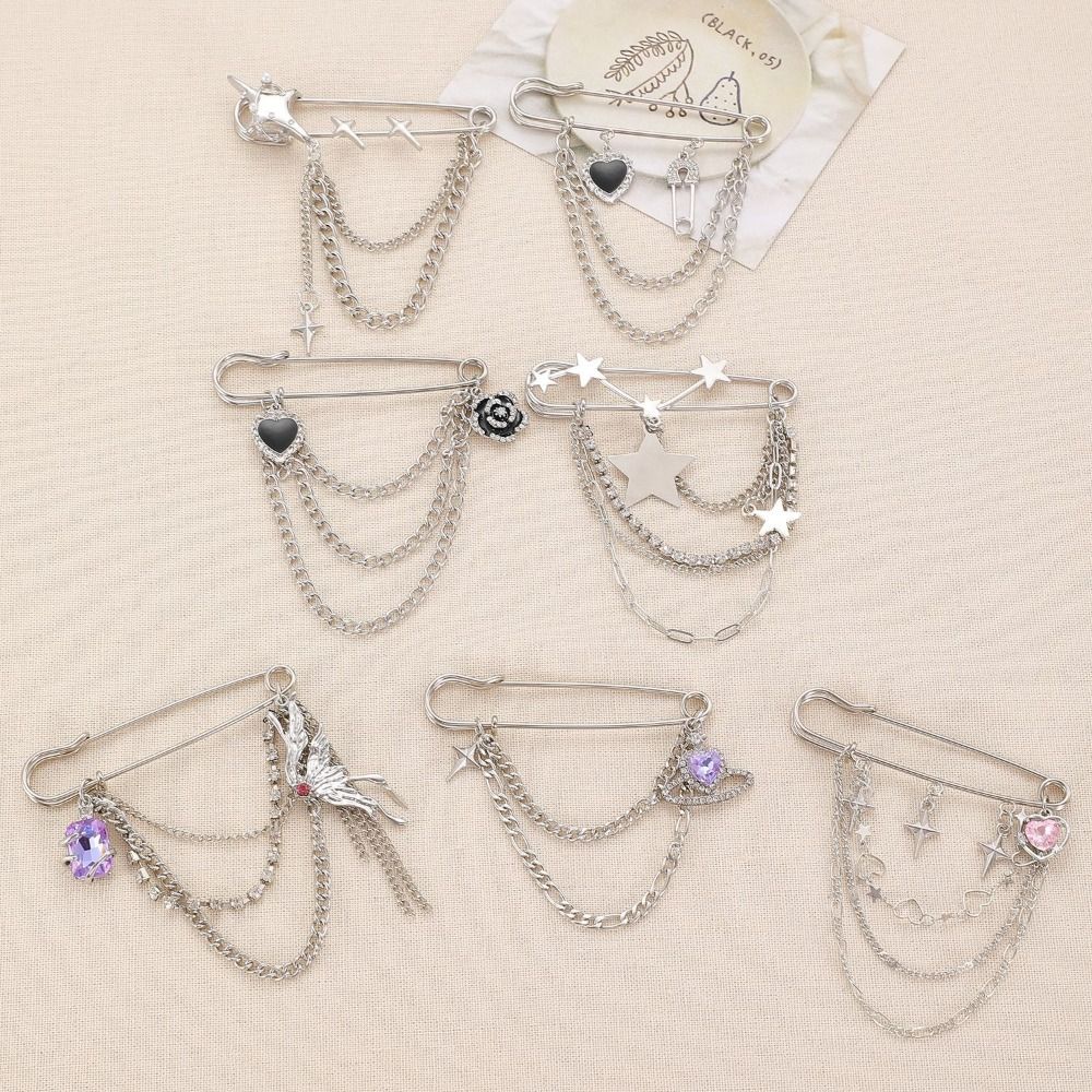 Metal Chain Tassel Chain Pin Butterfly Design Lapel Pin Chain Pendant Brooches Wedding Party