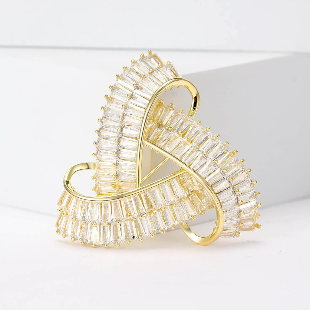 Korean Copper Zircon Ring Triangle Brooch Luxury High-End Women'S Clothing Accessories Brooch Geometric Pin