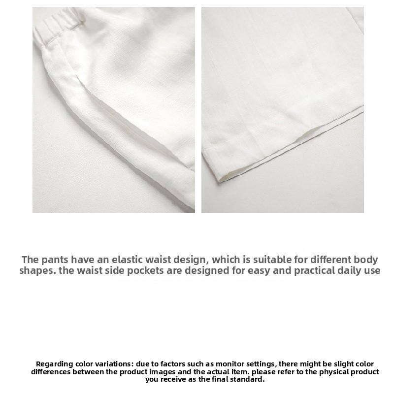 White linen tencel wide-leg women's pants, spring/summer high-end loose simple straight-leg pants, paper-thin cotton-linen casual women's trousers