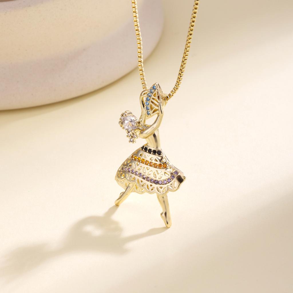 Nidin Fashion Ballerina & Mermaid Pendant Necklace For Women Cubic Zirconia Pearl Cute Neck Chain Girls Party Jewelry Gifts