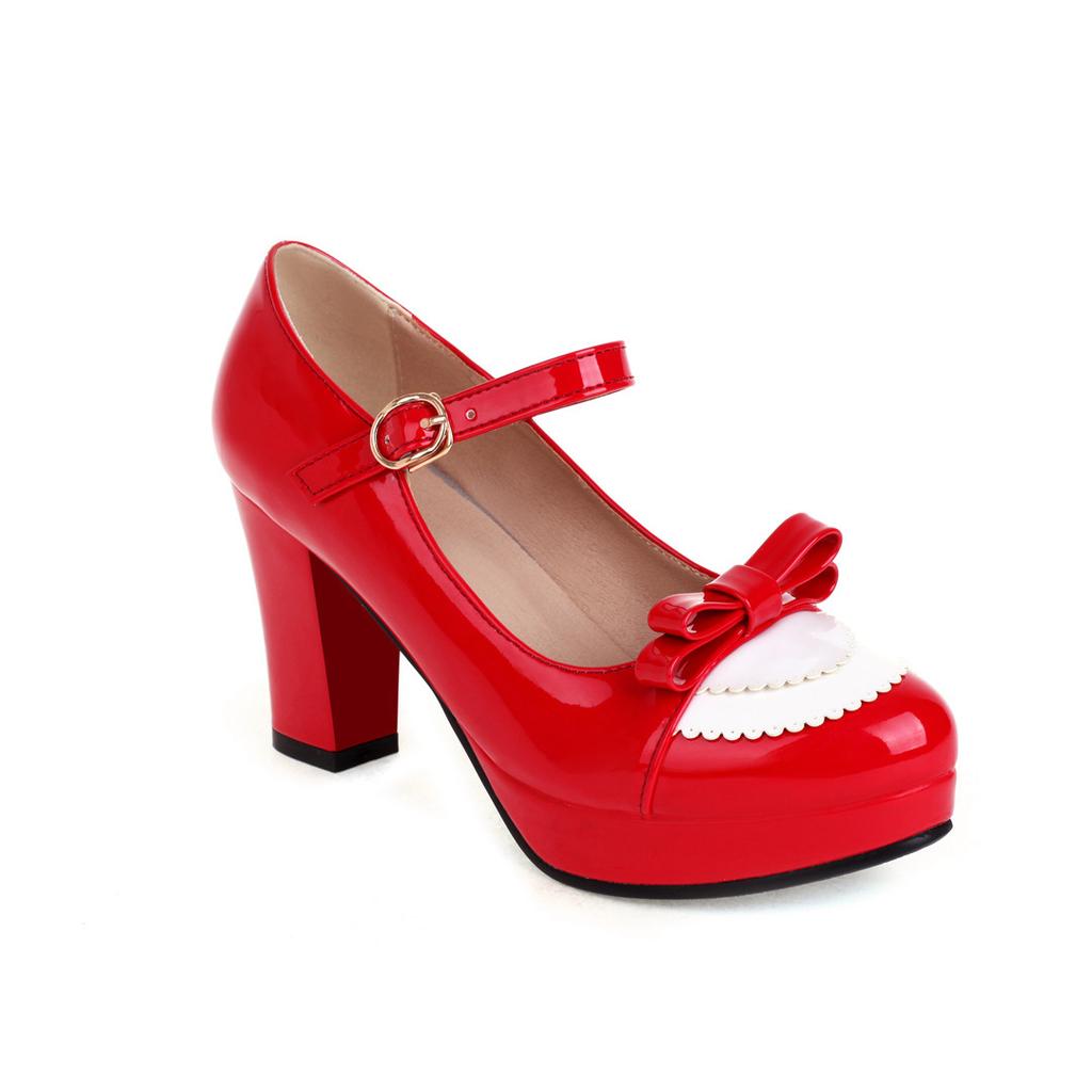 High Heels Damen Runde Spitze Schnallenriemen Einzelne Schuhe Frühling Mary Jane Schuhe Plateau-Sohlen Kleine Personen Erhöhen Höhe