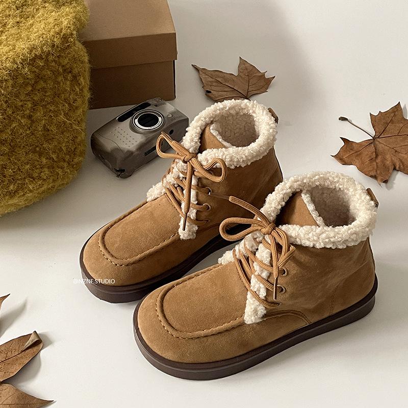 

Модные городские взрывные коричневые ботинки на платформе, женские 2025, новые зимние бархатные теплые нескользящие хлопковые ботинки 39