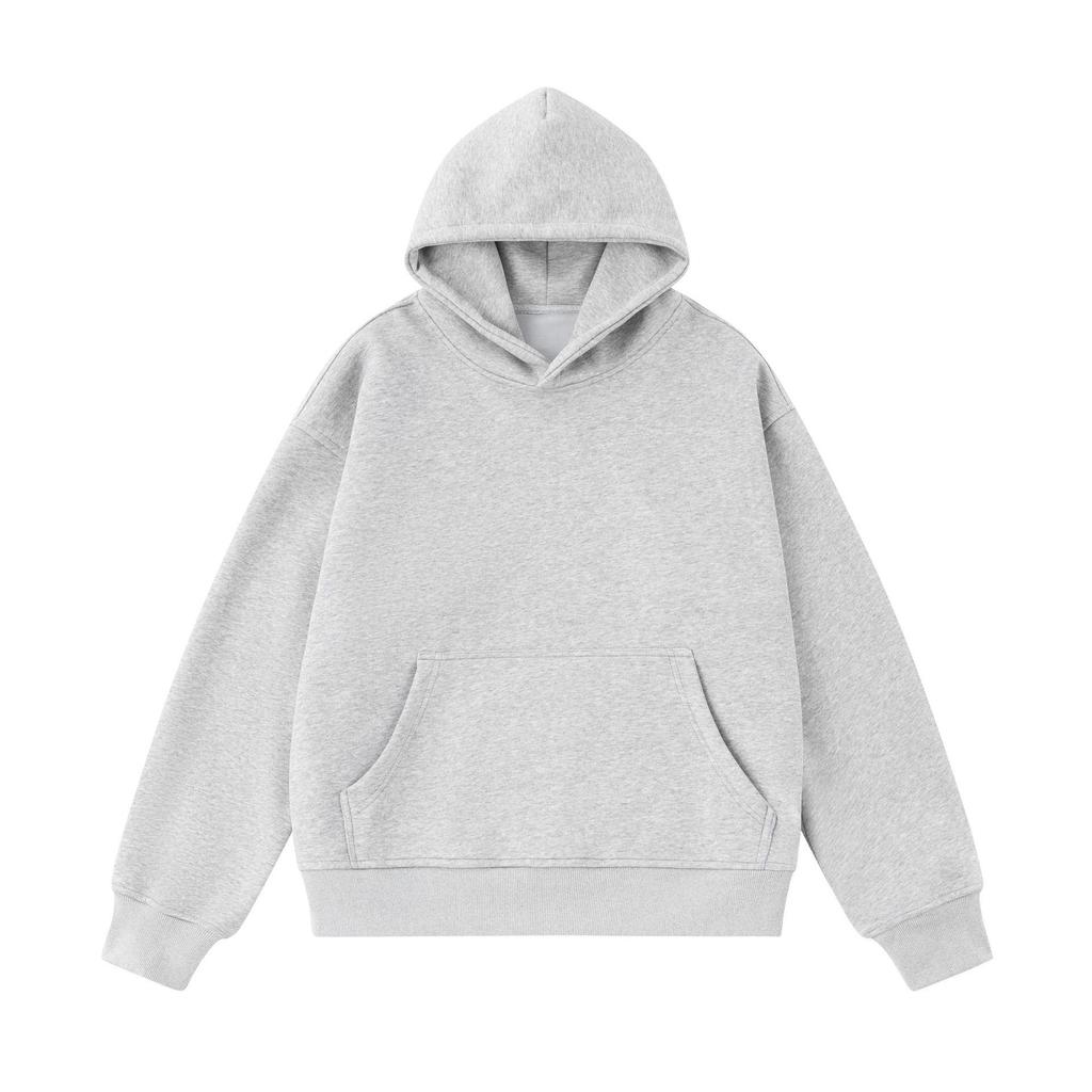 RDT Menswear | Grey Cleanfit American-Style Short Hoodie - 550g Solid Color Sweatshirt for Men